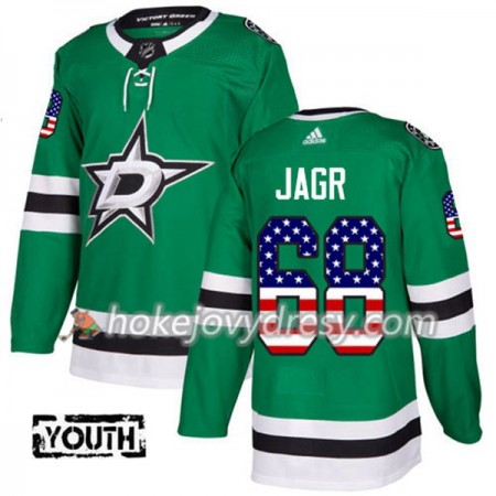 Dětské Hokejový Dres Dallas Stars Jaromir Jagr 68 2017-2018 USA Flag Fashion Zelená Adidas Authentic